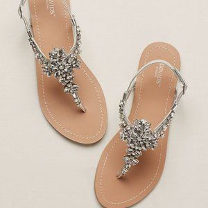 David's Bridal Jeweled T Strap Sandal - Silver NWT